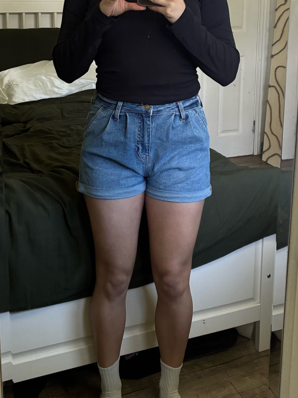 Blue Denim Pleated Shorts